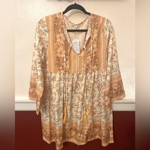 made with love Dresses & Skirts - Made With Love White & Sunset Orange Unlined Floral Bohemian Dress